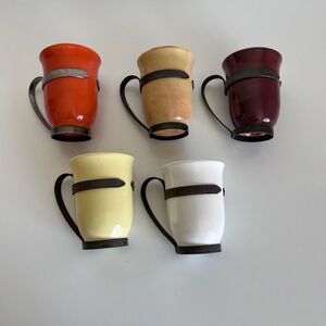 Franciscan Gladding McBean Vintage Mugs Set 5 Ceramic Metal Handle Rustic
